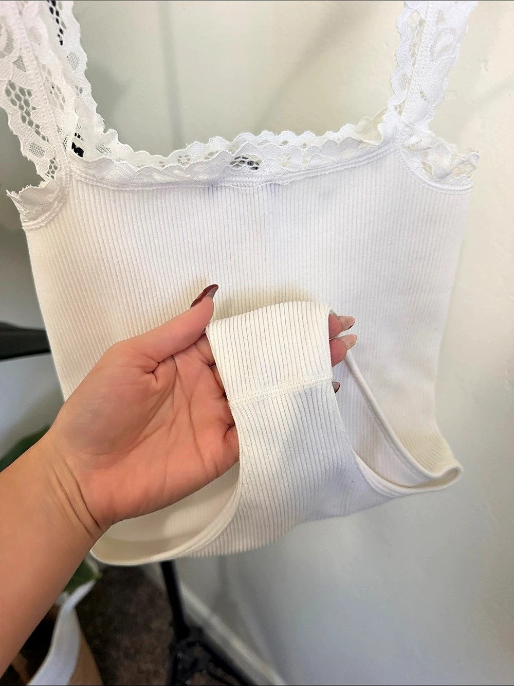 Zara Lace Trim Ribbed Bodysuit in White Like New - Picture 4 of 4